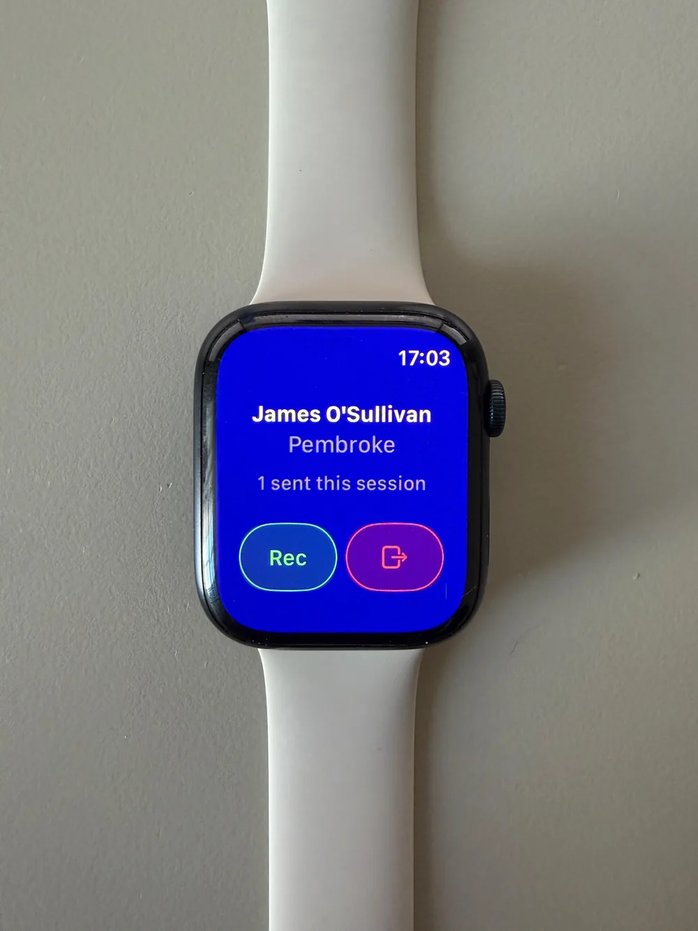 Tot Tracker Apple Watch app recording a spoken observation for a child